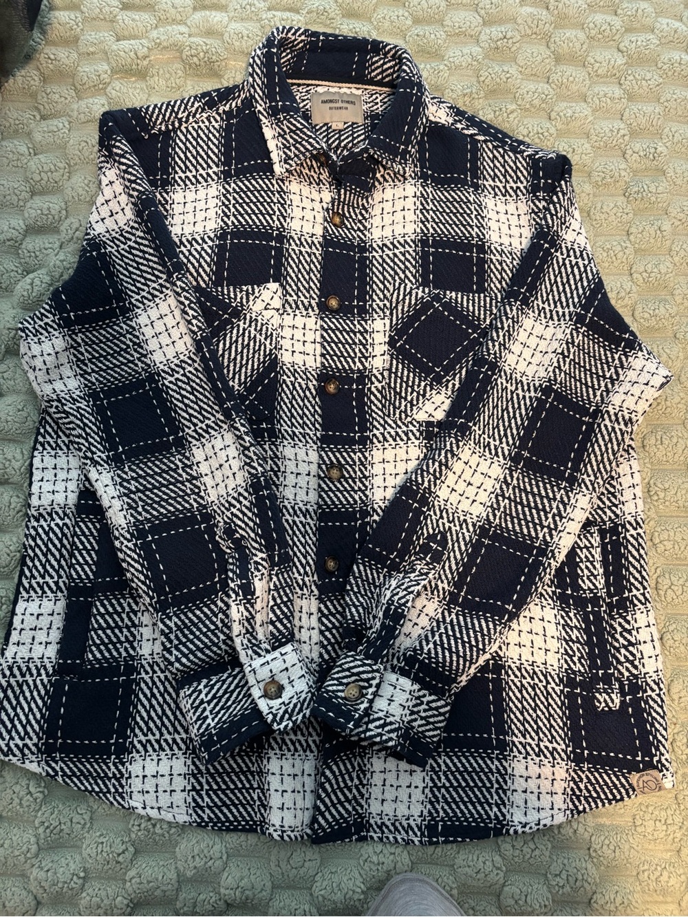 Talbots Navy and White Plaid Button-Front Shirt Jacket